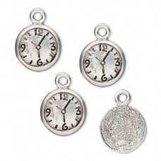 13x12mm Antique Silver Pewter Clock Charms - Pack of 4