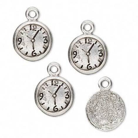 13x12mm Antique Silver Pewter Clock Charm