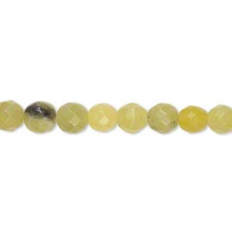 6mm Faceted Olive Jade Round Gemstone Beads - 15" Stran