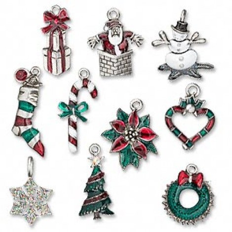 Antique Pewter Large Christmas Charm Set - Pack of 10