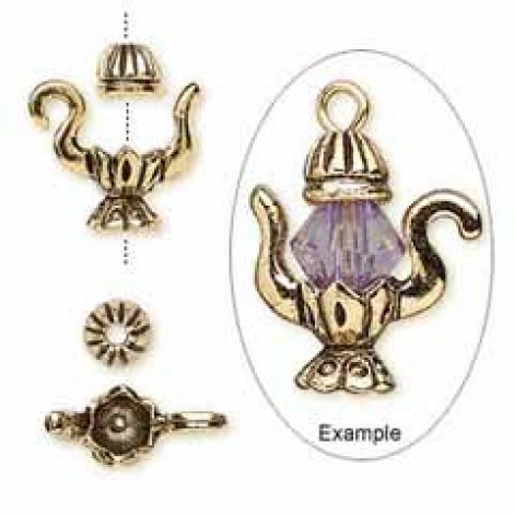 Antique Gold Pewter Fancy Teapot Charm - 2pc set