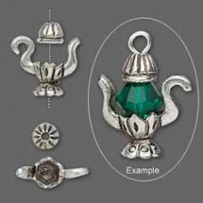 Antique Silver Pewter Fancy Teapot Charm - Per Set