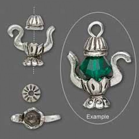 Antique Silver Pewter Fancy Teapot Charm - Per Set