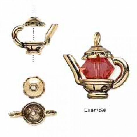 Antique Gold Mini Pewter Teapot Charm Bead - Each