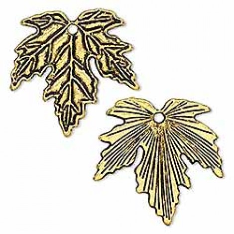 24mm Antique Gold Lead-Free Pewter Maple Leaf Focal