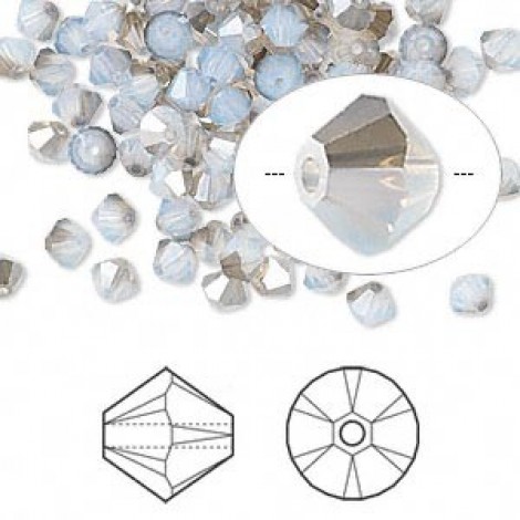 4mm Swarovski Crystal Bicones - White Opal Satin
