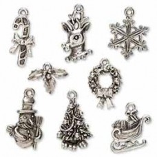Antique Silver Pewter Charms - Christmas Set - 8 charms