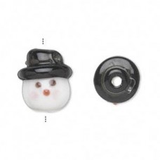 17mm Lampwork White Snowman Head Beads - Pack of 2