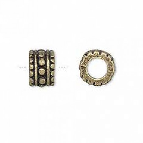 9mm Large Hole Antique Brass Pewter Rondelles - Pack of 10