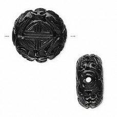 20x10mm Flat Round Carved Jet Beads - Each