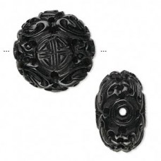 25x15mm Carved Jet Flat Round Focal Bead - Each
