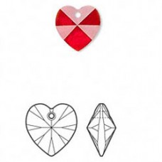10mm Swarovski Xilion Crystal Heart Drops - Siam Red