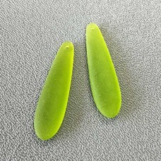 10x38mm Sea Glass Elongated Puffed Teardrop Pendants - Olive - Each