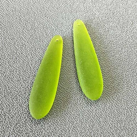 10x38mm Sea Glass Elongated Puffed Teardrop Pendants - Olive - Each 10x38mm Sea Glass Elongated Puffed Teardrop Pendants - Olive - Each