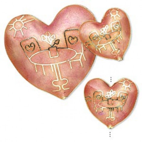 Pink Cloisonne Heart Pendant Set - 3 pieces