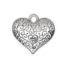 28x24mm Silver Plated Pewter Etched Heart Charm - Each