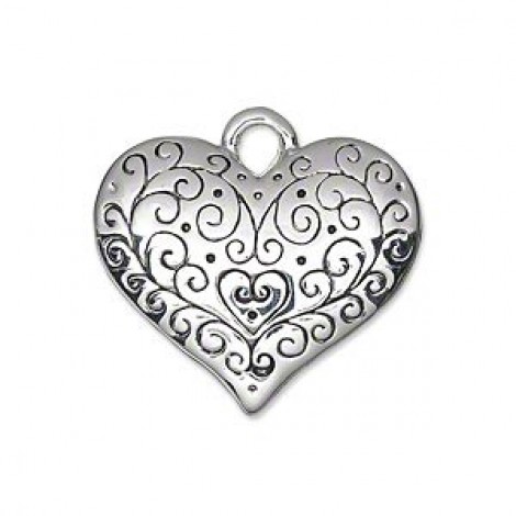 28x24mm Silver Plated Pewter Etched Heart Charm - Each