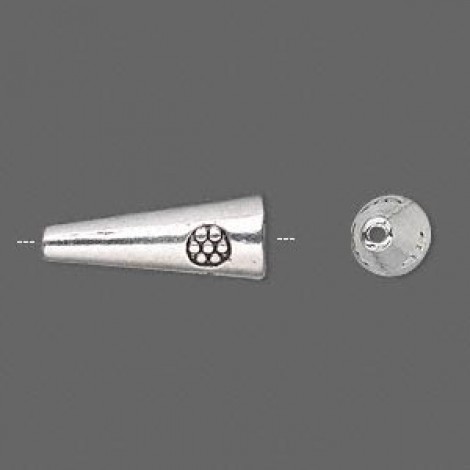 21x8mm Antique Silver Pewter Cones w/Flower - Pack of 10