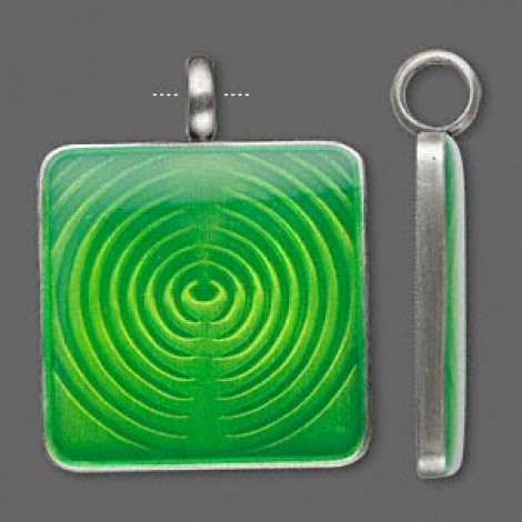 35x45mm Green Square Pendant with Circles - ea