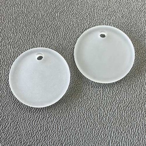 25mm Sea Glass Flat Coin Pendant - Crystal - Pack of 2