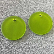25mm Sea Glass Flat Coin Pendant - Olive - Pack of 2