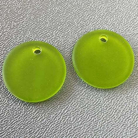 25mm Sea Glass Flat Coin Pendant - Olive - Pack of 2