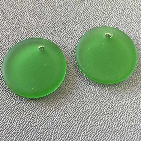 25mm Sea Glass Flat Coin Pendant - Shamrock - Pack of 2