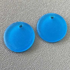 25mm Sea Glass Flat Coin Pendant - Pacific Blue - Pack of 2