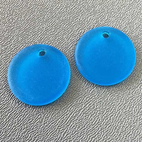 25mm Sea Glass Flat Coin Pendant - Pacific Blue - Pack of 2