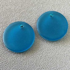 25mm Sea Glass Flat Coin Pendant - Teal - Pack of 2