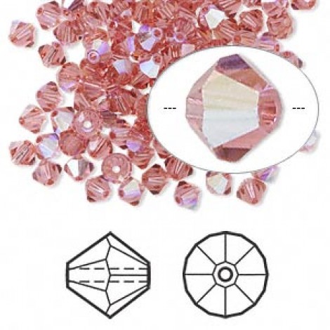 6mm Swarovski Crystal Bicones - Indian Pink AB