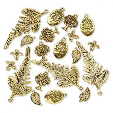 Anti Gold Plated Pewter Leaf & Tree Charm-Components