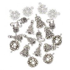 Antique Silver Pewter Christmas Charm Mix - 20pc