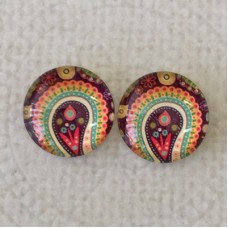 12mm Art Glass Backed Cabochons -  Paisley Mix 3- Per Pair