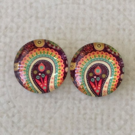 12mm Art Glass Backed Cabochons -  Paisley Mix 3- Per Pair