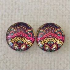 12mm Art Glass Backed Cabochons -  Paisley Mix 6 - Per Pair