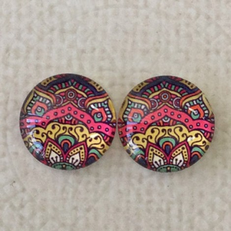 12mm Art Glass Backed Cabochons - Paisley Mix 6 - Per Pair 12mm Art Glass Backed Cabochons - Paisley Mix 6 - Per Pair