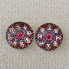 12mm Art Glass Backed Cabochons -  Paisley Mix 9 - Per Pair