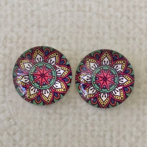 12mm Art Glass Backed Cabochons -  Paisley Mix 9 - Per Pair