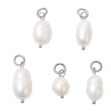 16-20mm Natural B-Grade Large Cultured Freshwater Rice Pearl Charms w-304 Stainless Steel Jumprings - Per Pair