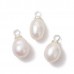 11x5-6mm Natural B-Grade Cultured Freshwater Rice Pearl Charms w Silver Plated Brass Bail - Per Pair