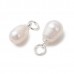 12.5-13.5mm Natural B-Grade Cultured Freshwater Rice Pearl Charms w Silver Plated Brass Jumprings + Beadcap - Per Pair