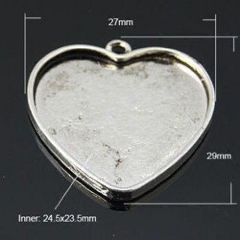 27x29mm Ant Silver Nickel Free Heart Bezel Pendant