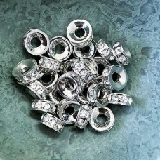 12x5mm Silver Rhinstone Pandora Style Large Hole Beads - Pack of 2