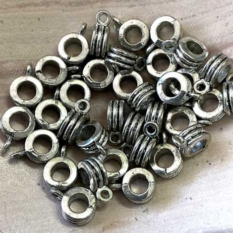 8x13mm Tibetan Style Silver Tri-Ring Bails/Bead Hanger - 4mm ID - Pack of 10