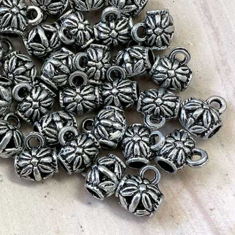 9mm Tibetan Silver Hanger Bead/Bail with Loop - 3.5mm ID - Pack of 10 9mm Tibetan Silver Hanger Bead/Bail with Loop - 3.5mm ID - Pack of 10