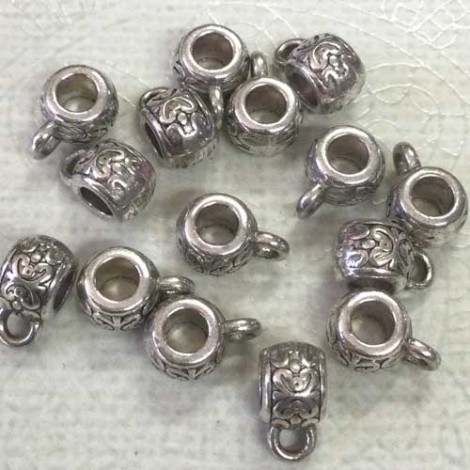 10x7mm Tibetan Style Antique Silver Bails/Bead Hangers - 3mm ID