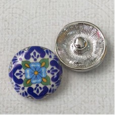 20mm Noosa Style Blue Flower Mandala Enamel Snap Chunks