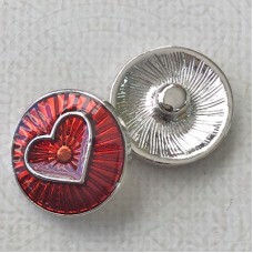20mm Ant Silver Plated with Red Enamel Heart Snap Chunk