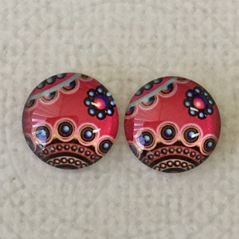 12mm Art Glass Backed Cabochons - Pattern Mix 1 - Per Pair 12mm Art Glass Backed Cabochons - Pattern Mix 1 - Per Pair